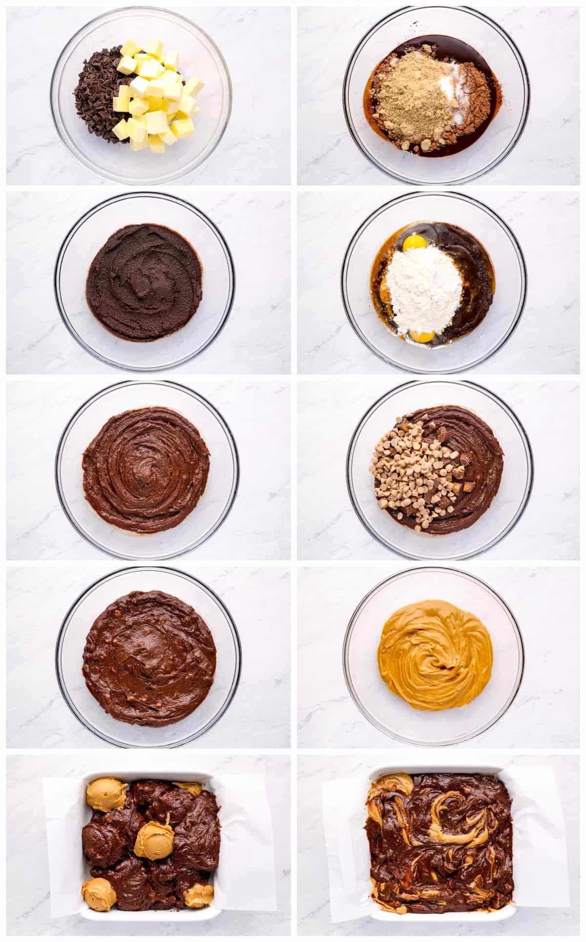 step by step photos for how to make peanut butter brownies.