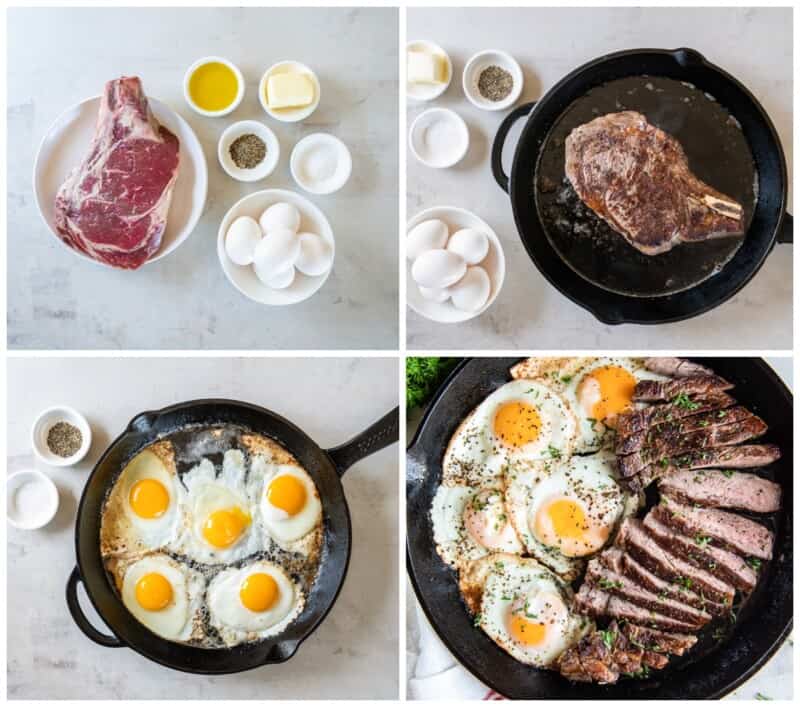 step by step photos for how to make steak and eggs.