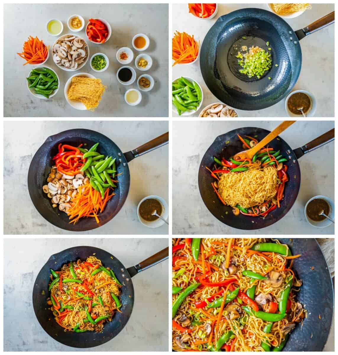 step by step photos for how to make vegetable lo mein.