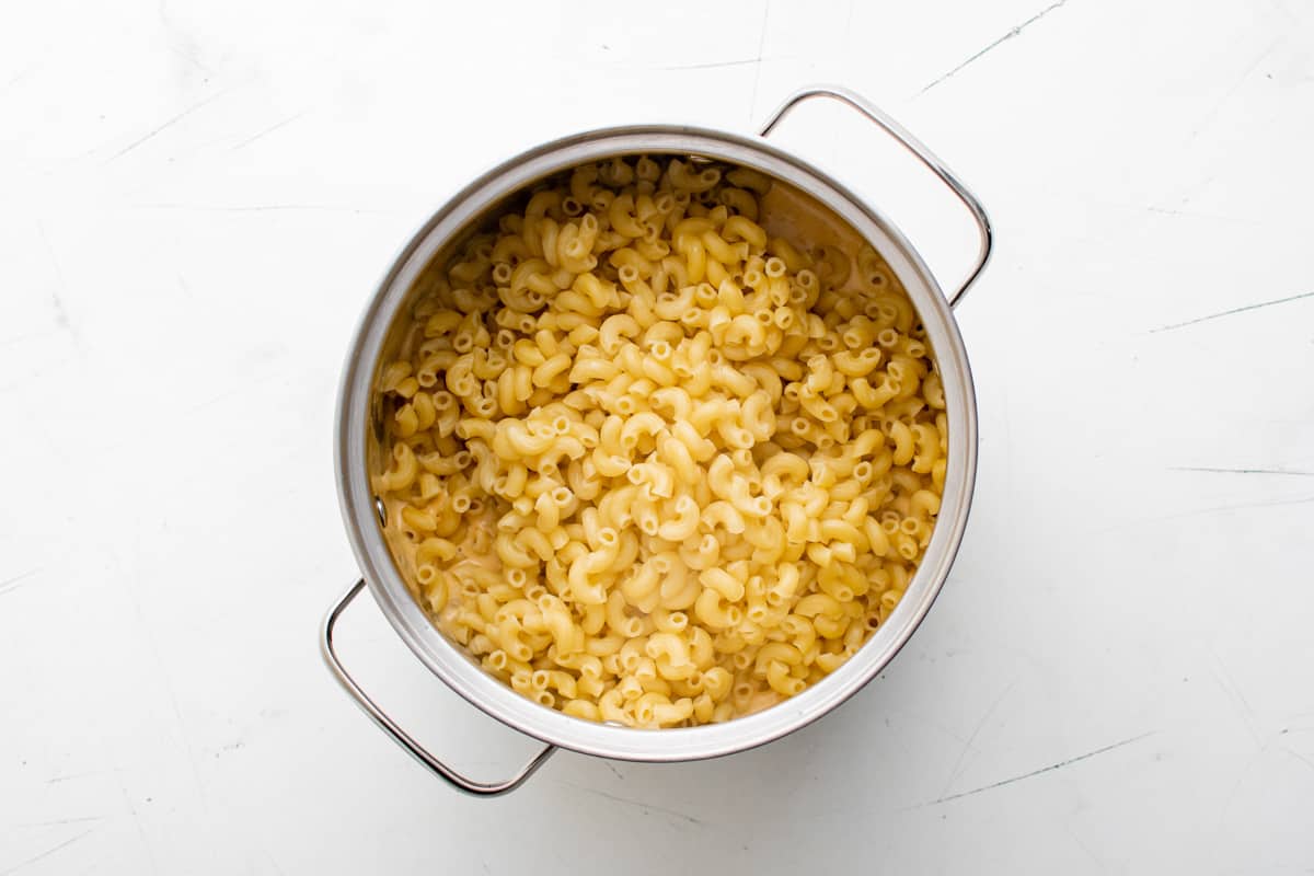 macaroni noodles in a pot
