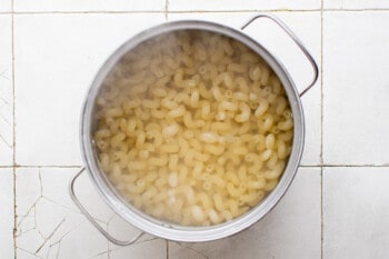 boiling pasta in a pot