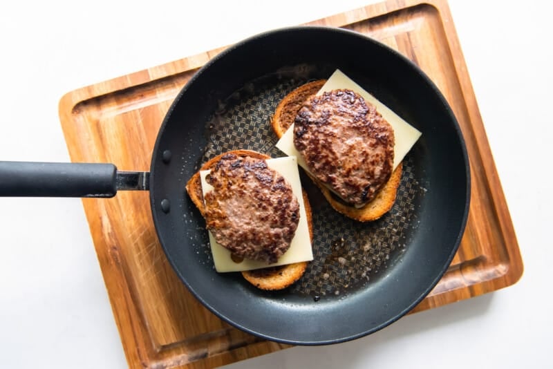 patty melts in a skillet