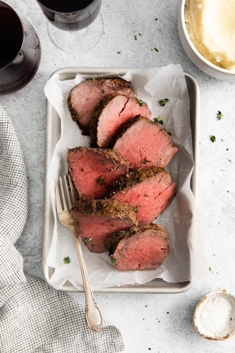 a tray of air fryer beef tenderloin