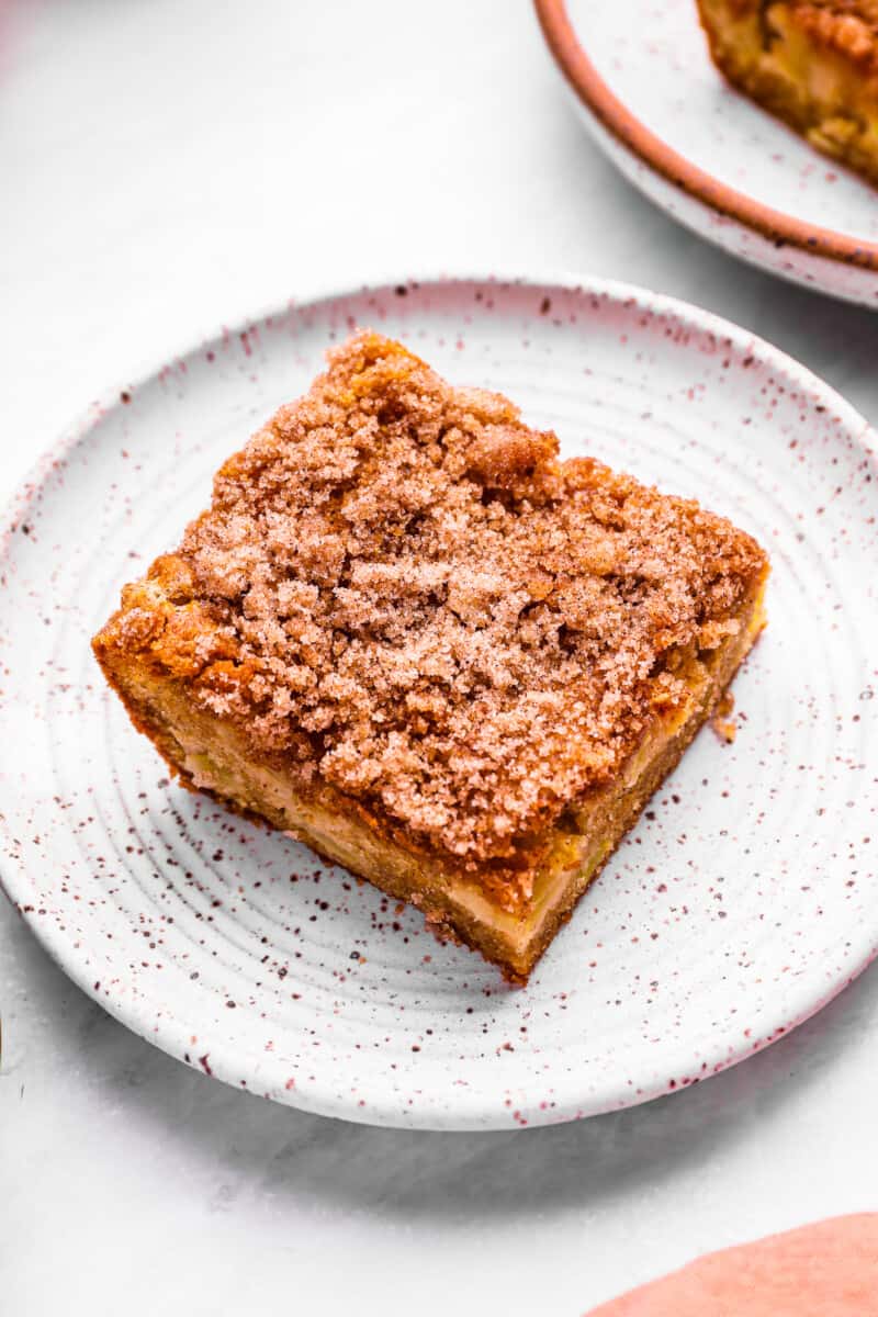 a piece of apple cake on a plate