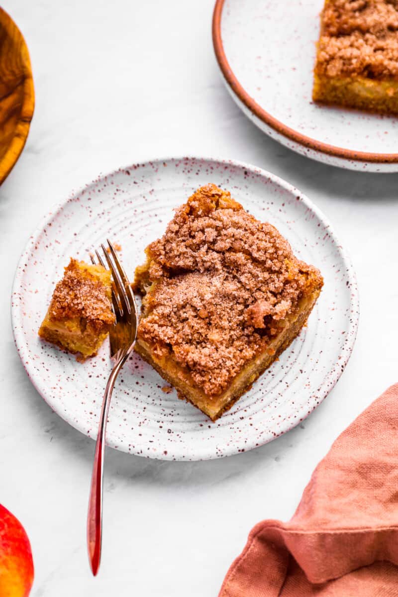 a piece of apple cake on a plate