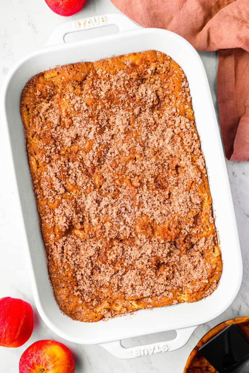 apple crumble cake viewed from above