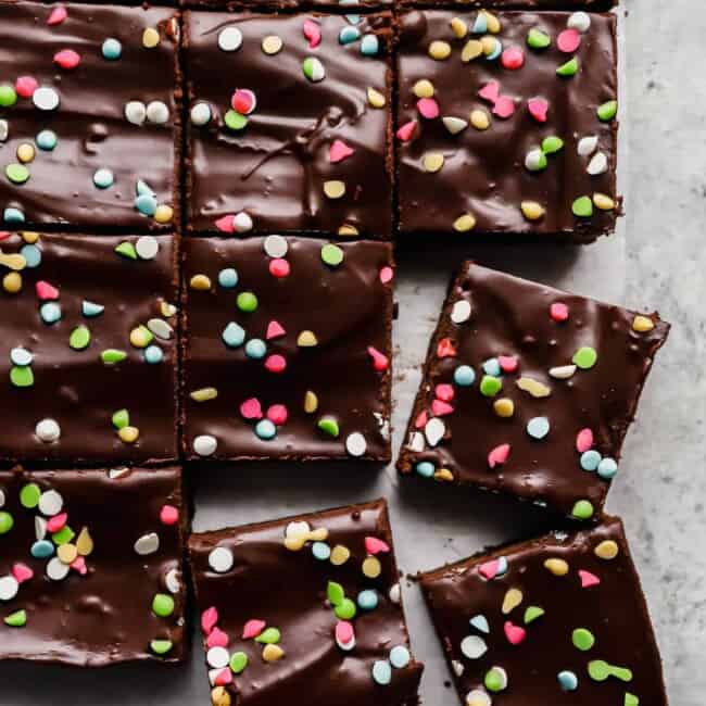 cosmic brownies on parchment paper.