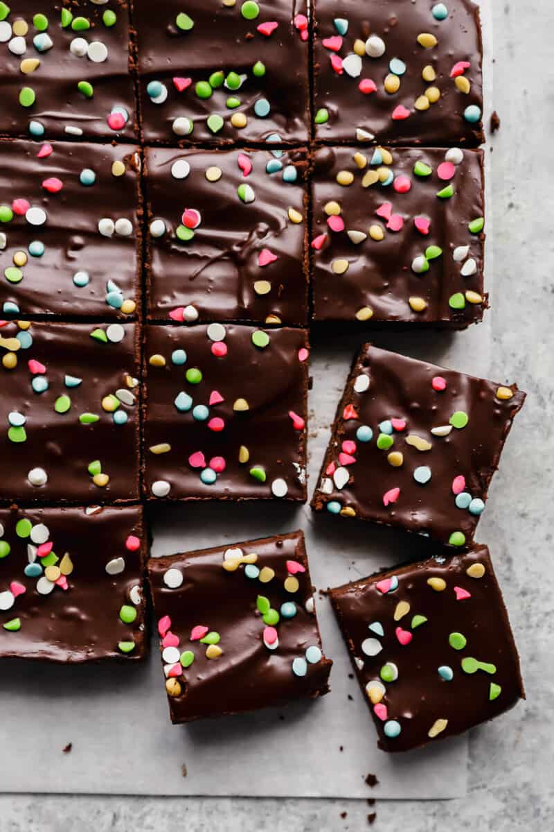 cosmic brownies on parchment paper.