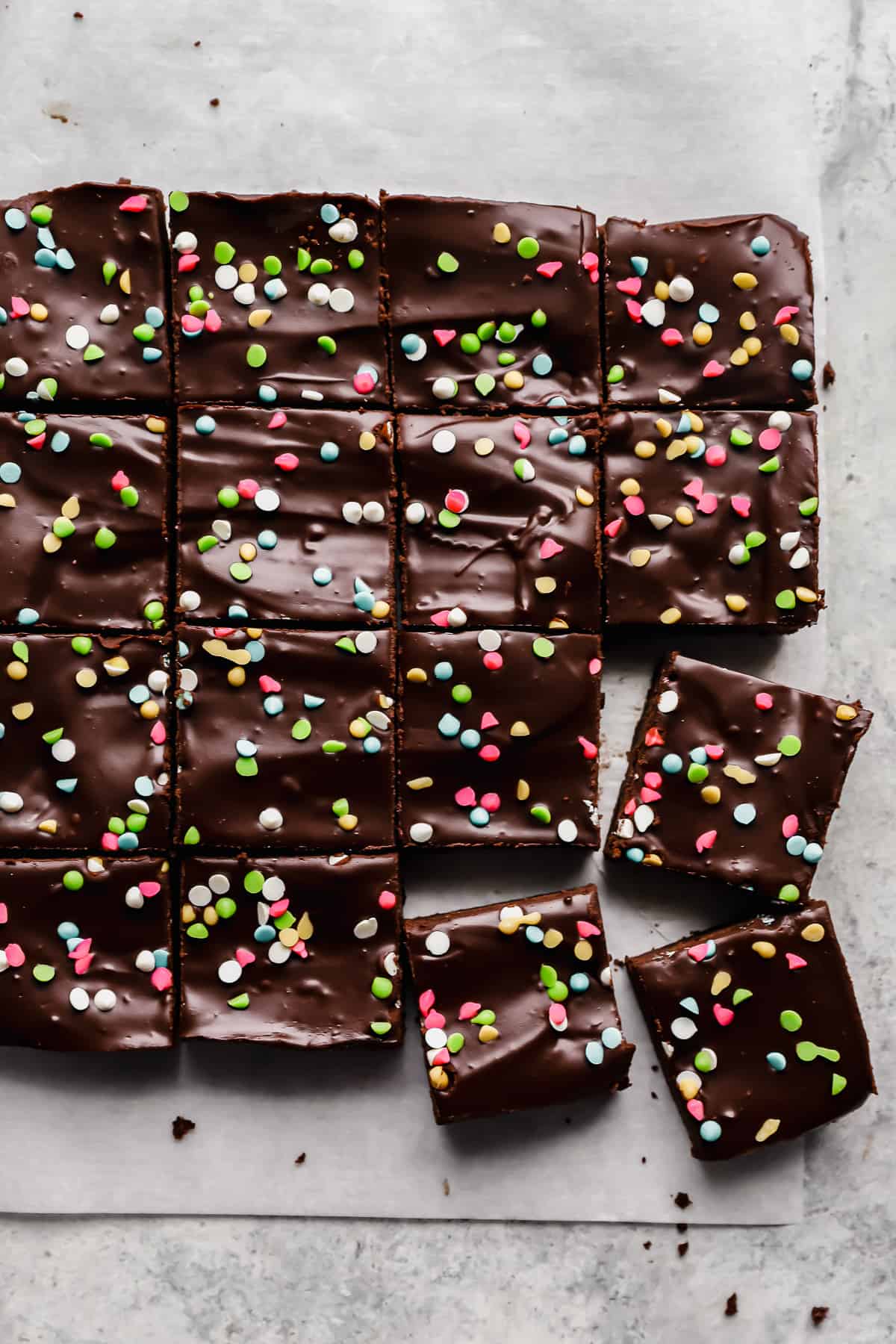 cosmic brownies on parchment paper.