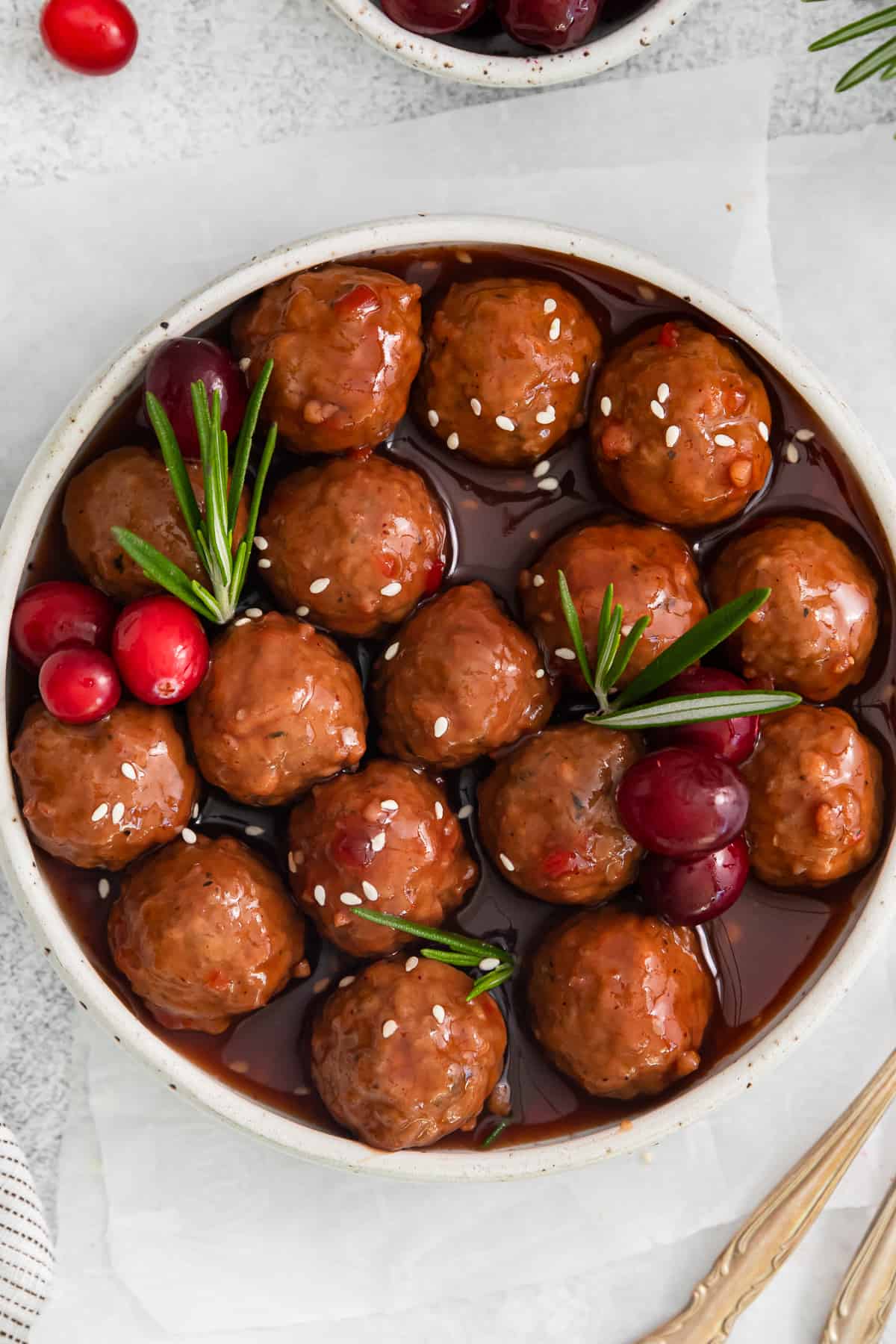 a bowl of slow cooker cranberry meatballs