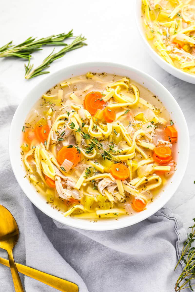 crockpot turkey noodle soup in a bowl