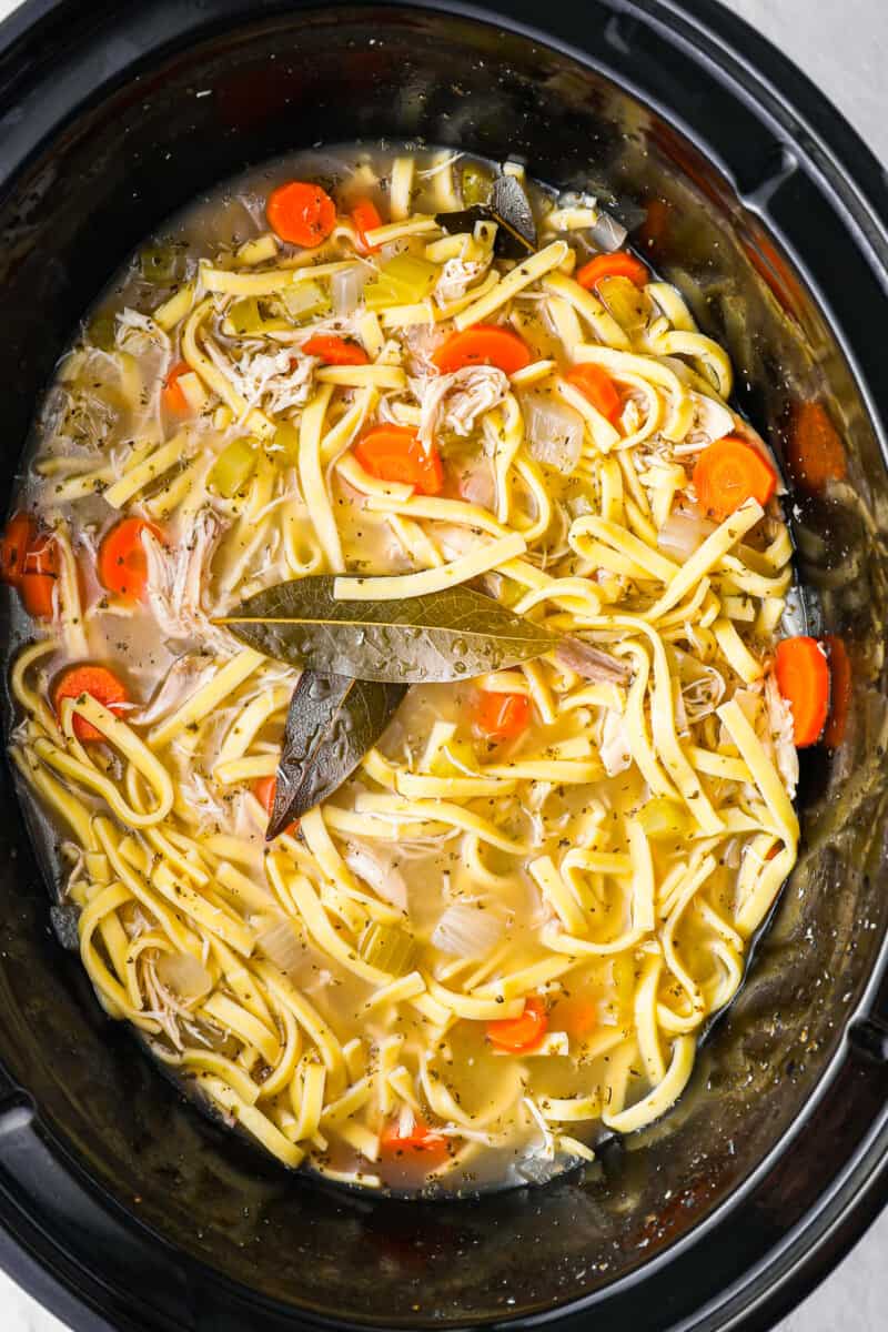 turkey noodle soup in a crockpot
