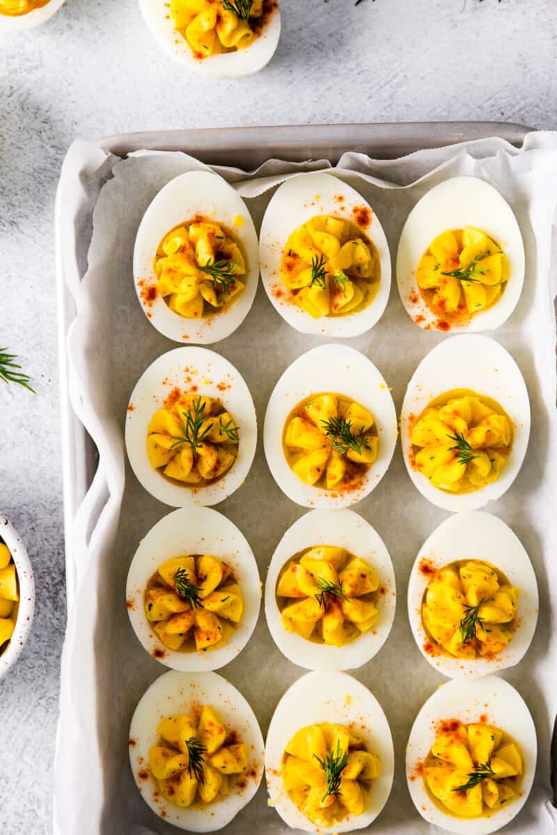 a tray of easy deviled eggs