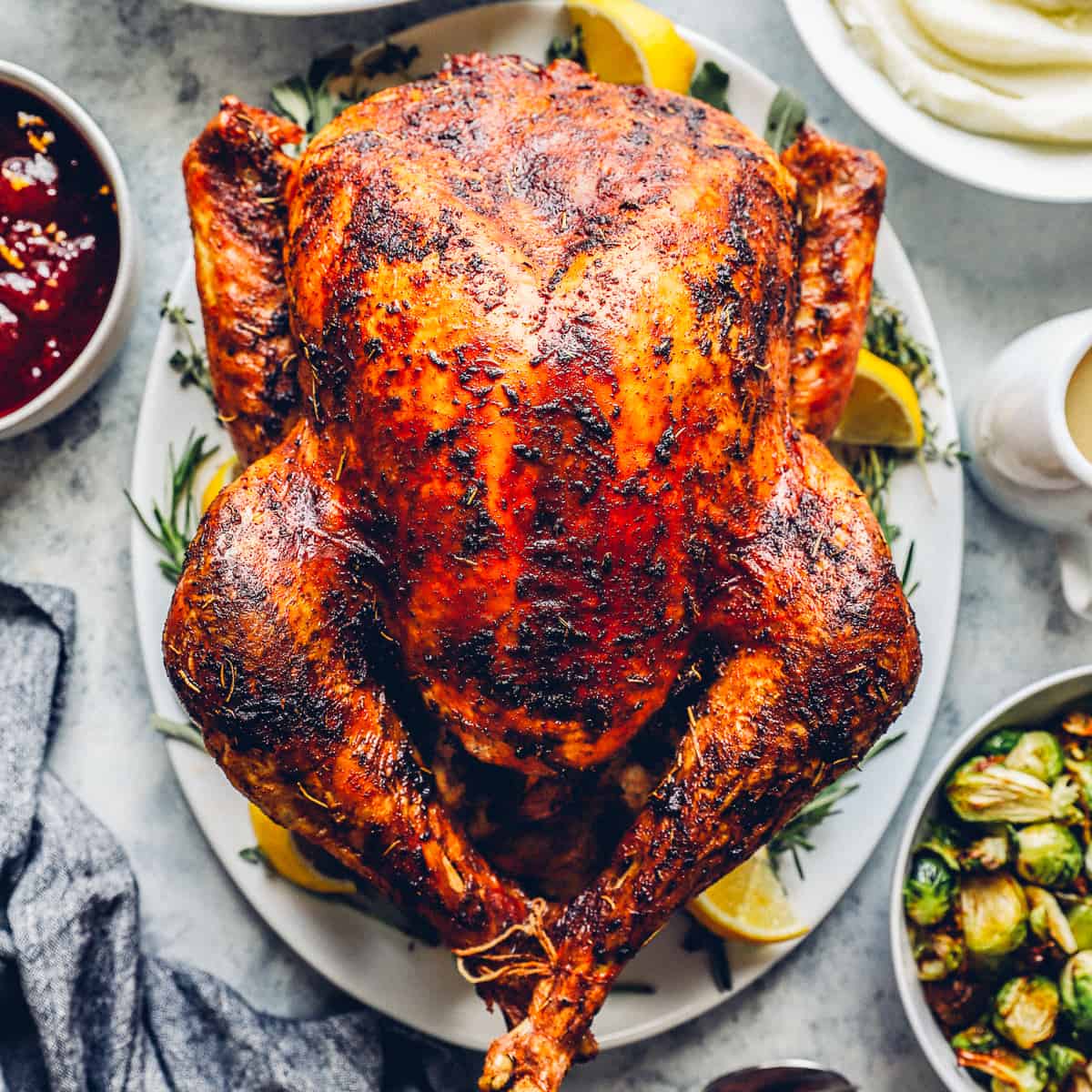 Turkey for Thanksgiving. Family cooking festive dinner
