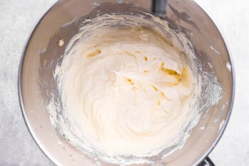 whipped cream in a mixing bowl.