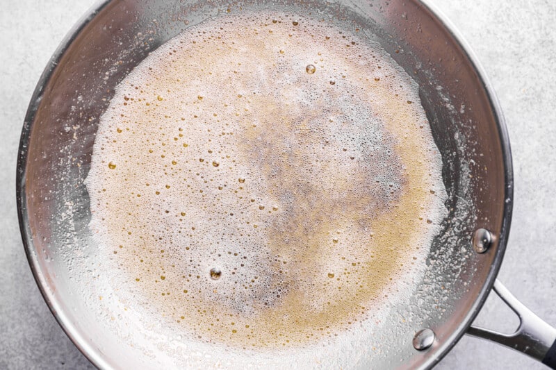 a frying pan filled with batter.