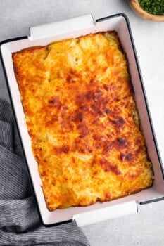 baked au gratin potatoes in a 9x13 baking pan.