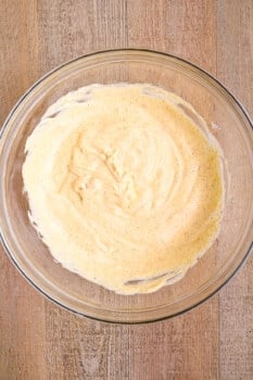 broccoli cheese casserole sauce in a glass bowl.