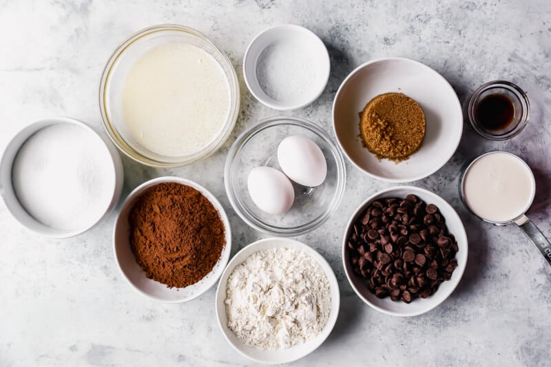 overhead view of ingredients for cosmic brownies.