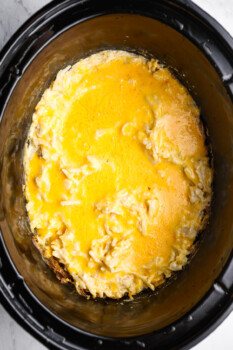 cheesy hash browns in a crockpot.