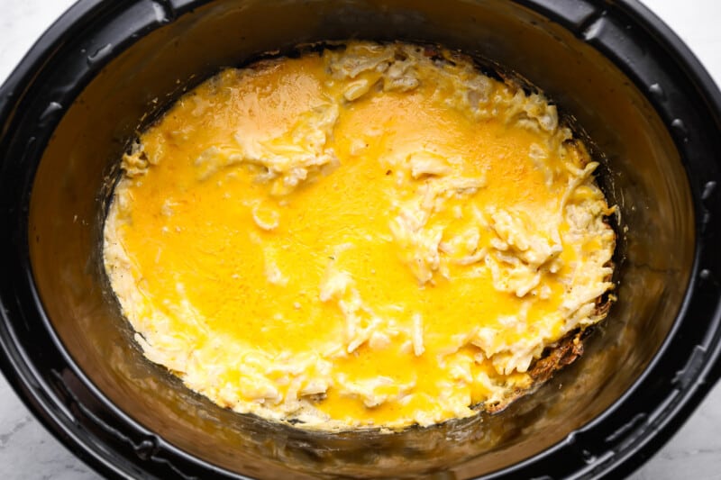 cheesy hash browns in a crockpot.