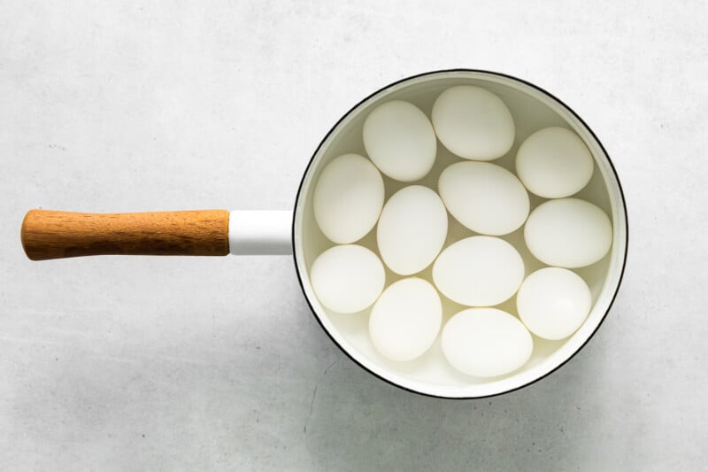 eggs boiling in a pot