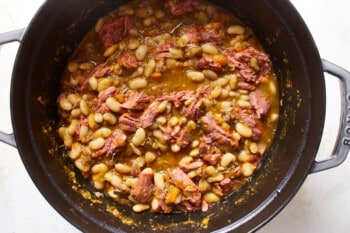ham and beans cooking in a pot