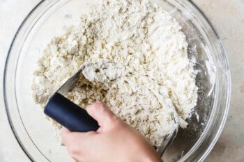 using a pastry blender to cut shortening into flour