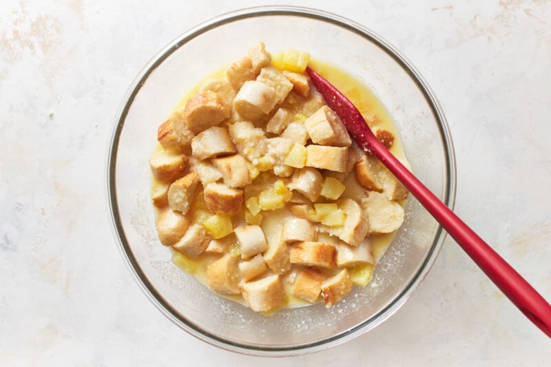 pineapple mixture in a mixing bowl