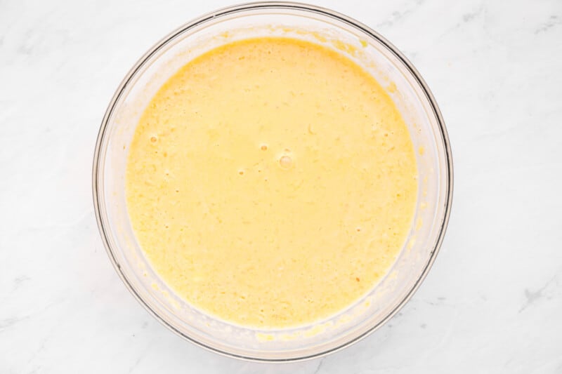 pancake batter in a glass bowl