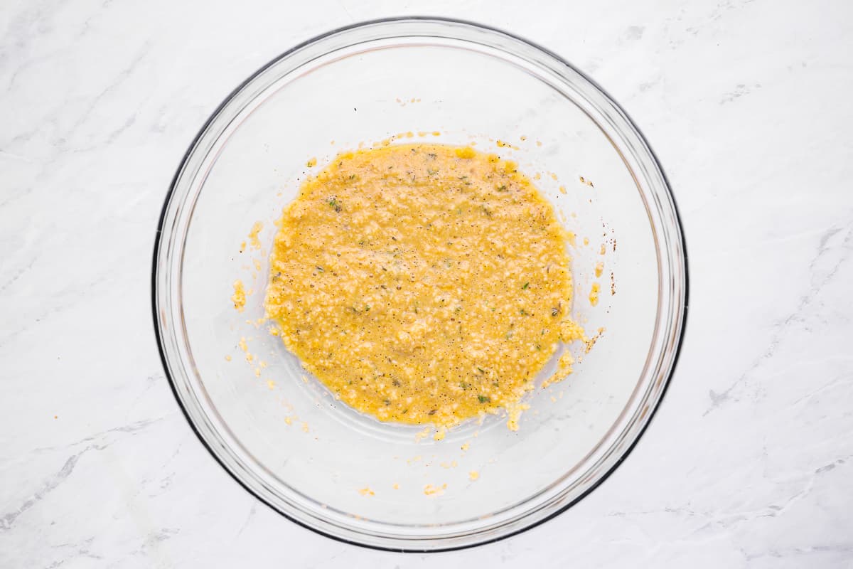 a bowl filled with a mixture of ingredients.