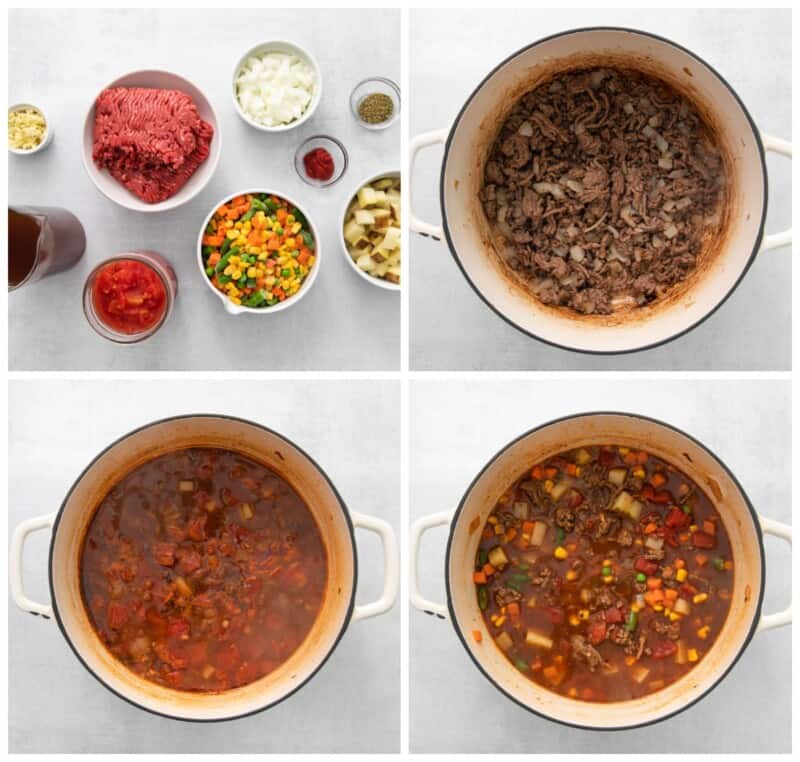 step by step photos for how to make hamburger soup.
