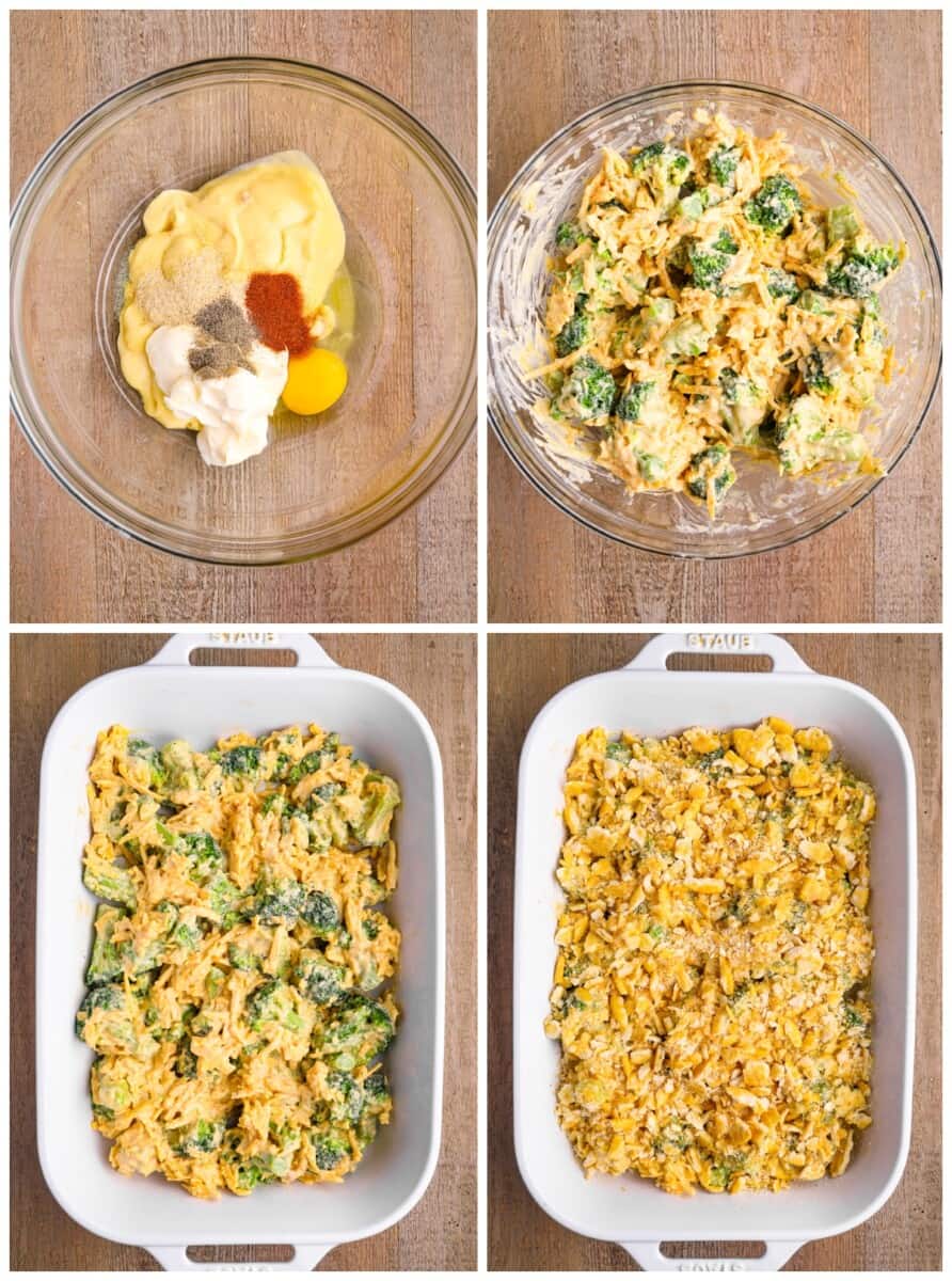 step by step photos for how to make broccoli cheese casserole.