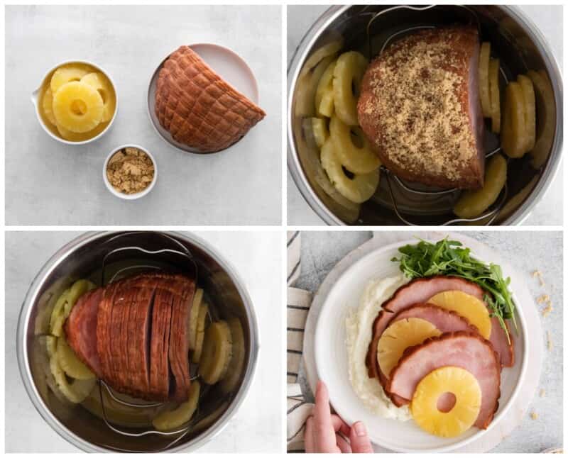 step by step photos for how to make instant pot pineapple brown sugar ham.
