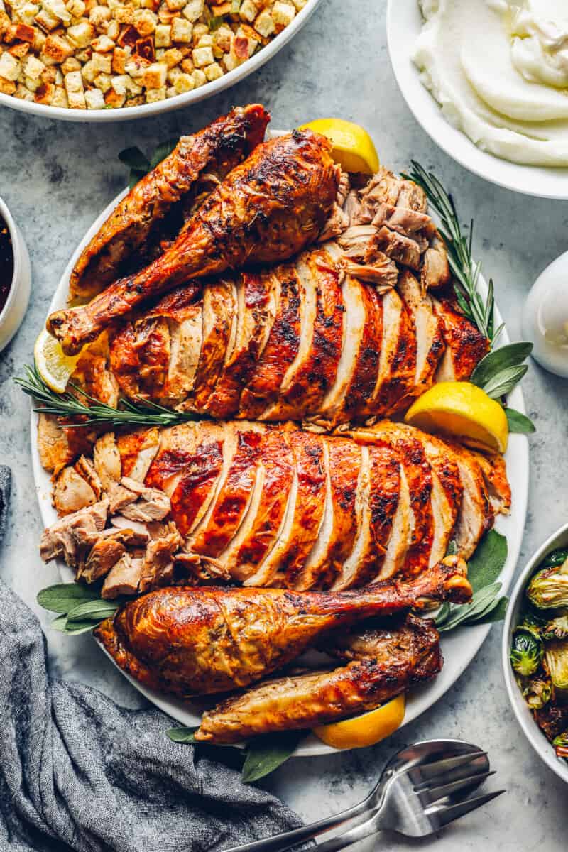a plate of roast turkey