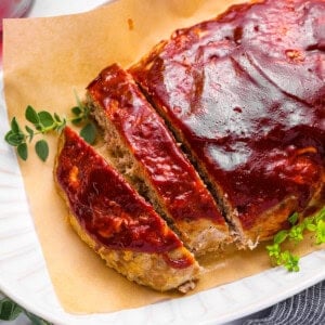 turkey meatloaf, partially cut into slices