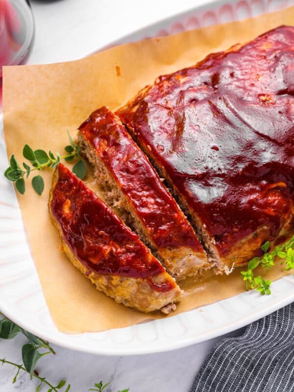 turkey meatloaf, partially cut into slices
