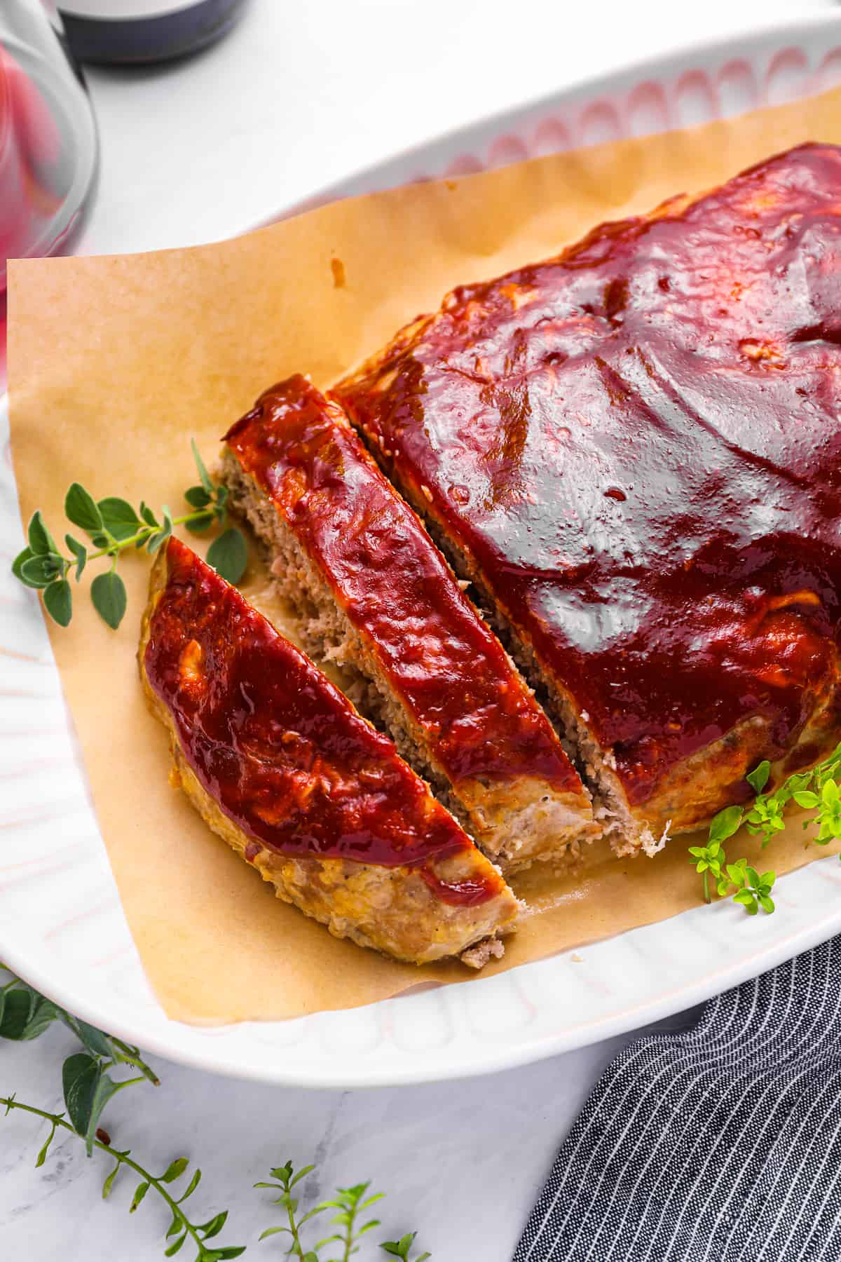 turkey meatloaf, partially cut into slices