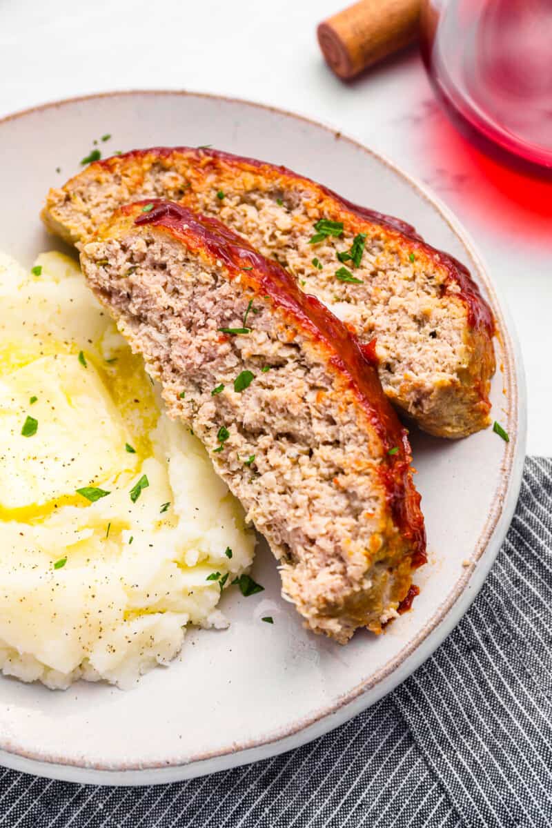 close up on sliced of turkey meatloaf