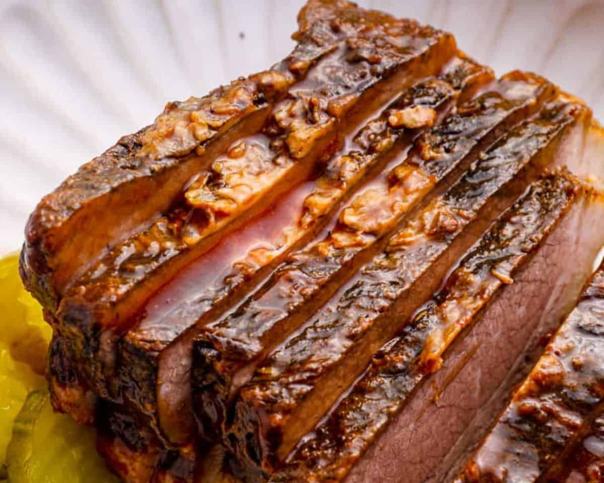 finished brisket served on a plate