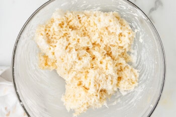 coconut macaroon dough in a glass bowl.