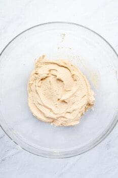 frosting for dog cupcakes in a glass bowl.