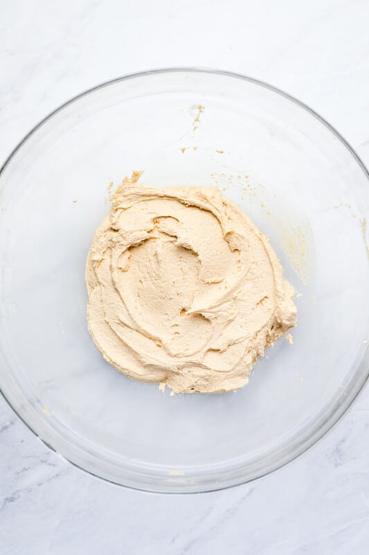 frosting for dog cupcakes in a glass bowl.