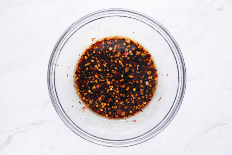 steak marinade in a glass bowl.