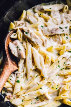 crockpot chicken alfredo in a slow cooker