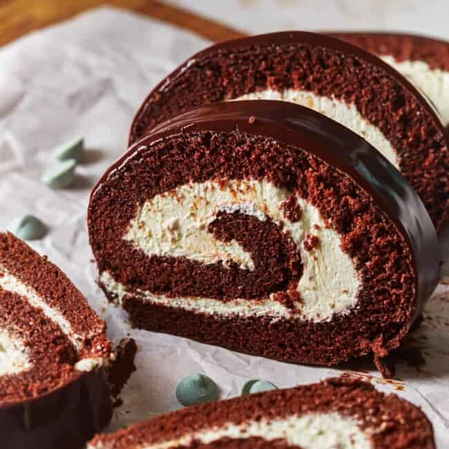 featured mint chocolate Swiss roll