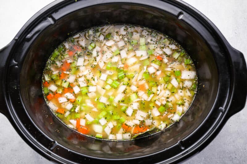 crockpot ham and bean soup in a crockpot.