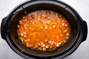 crockpot ham and bean soup in a crockpot.