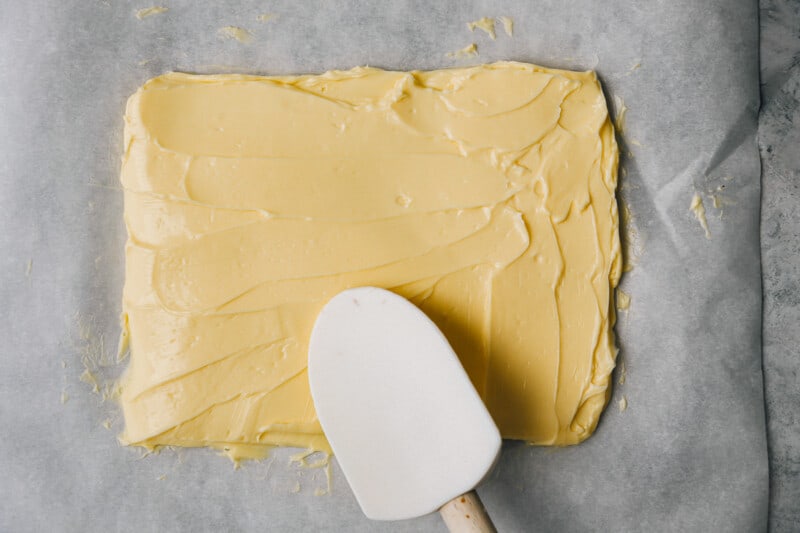 butter spread into a rectangle with a spatula.