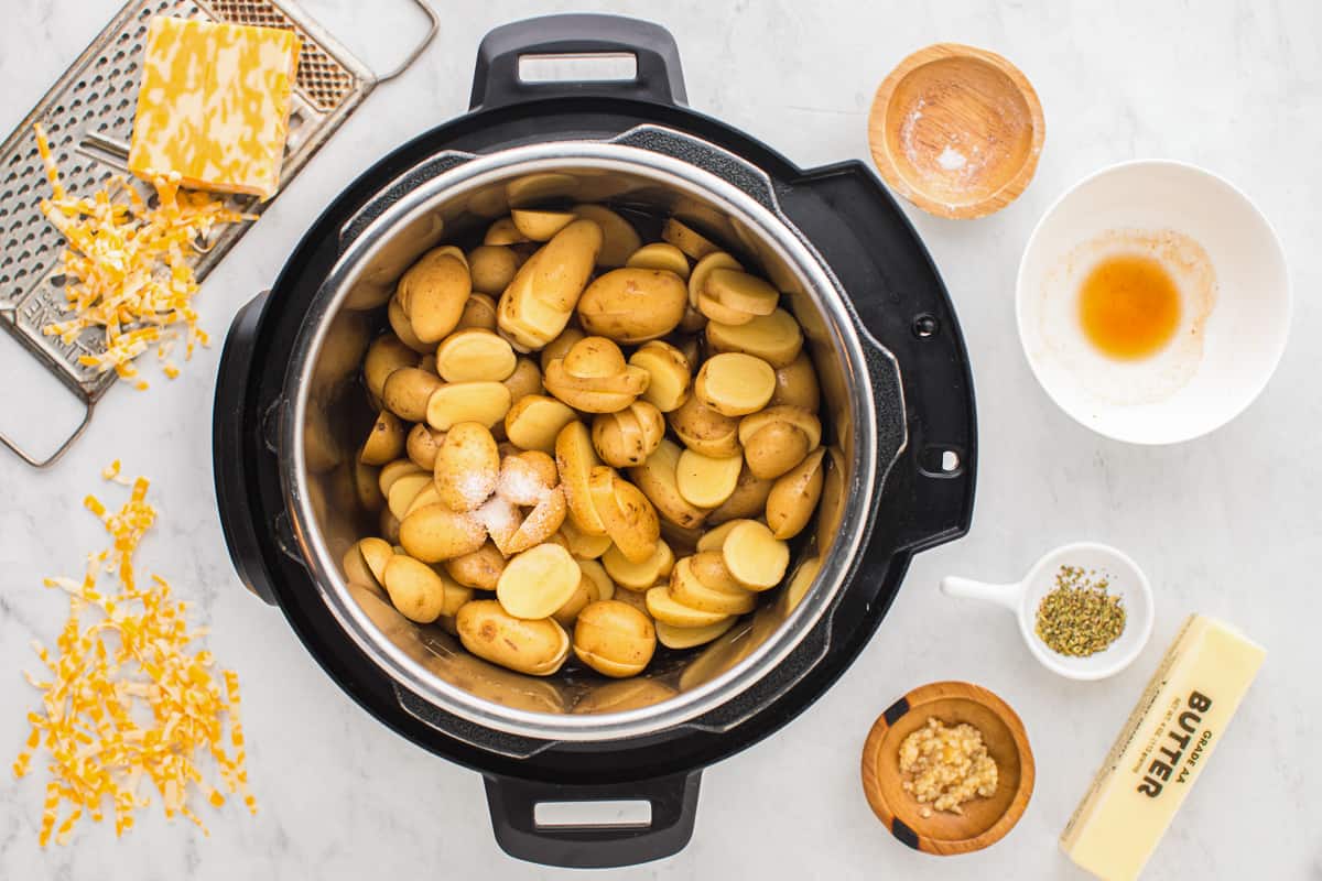 sliced potatoes in an instant pot.